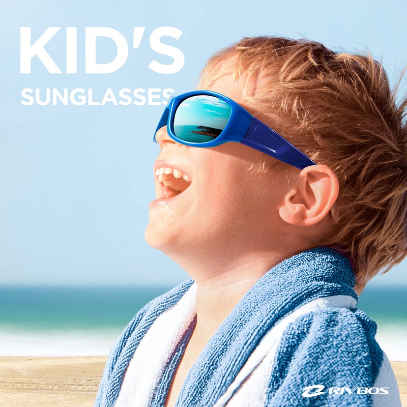 RIVBOS Kids (Age 3-8) Sunglasses Polarized UV Protection Flexible Rubber Glasses Shades with Strap for Boys Girls RBK037-Blue&blue - Image 2